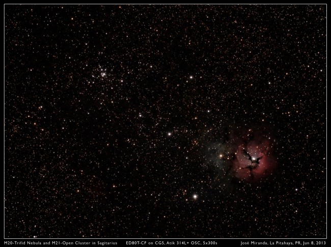 M20 - Trifid Nebula and M21 - Open Cluster in Sagitarius